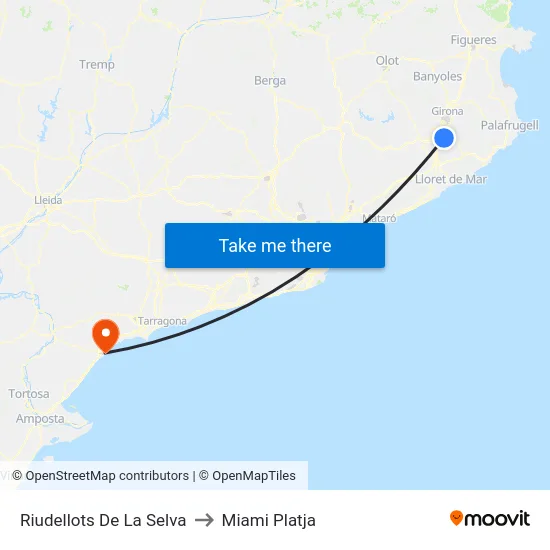 Riudellots De La Selva to Miami Platja map