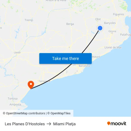 Les Planes D'Hostoles to Miami Platja map