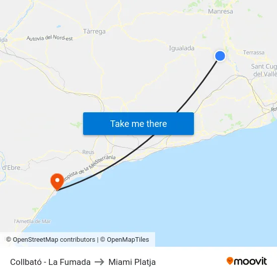 Collbató - La Fumada to Miami Platja map