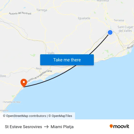 St Esteve Sesrovires to Miami Platja map