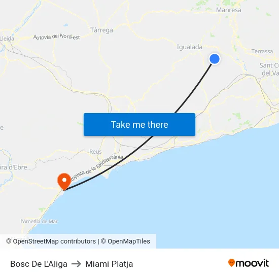 Bosc De L'Aliga to Miami Platja map
