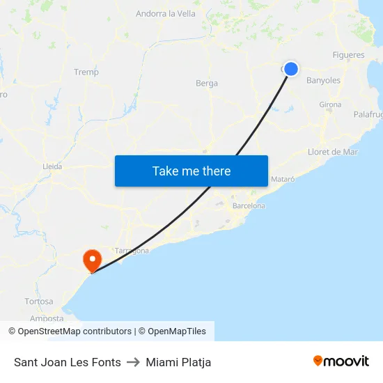 Sant Joan Les Fonts to Miami Platja map