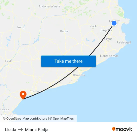 Lleida to Miami Platja map