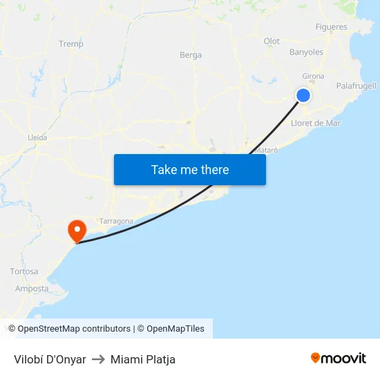 Vilobí D'Onyar to Miami Platja map