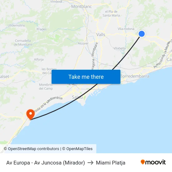 Av Europa - Av Juncosa (Mirador) to Miami Platja map
