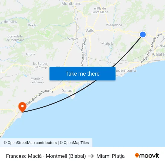Francesc Macià - Montmell (Bisbal) to Miami Platja map