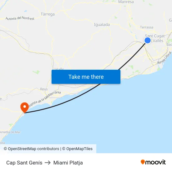 Cap Sant Genís to Miami Platja map