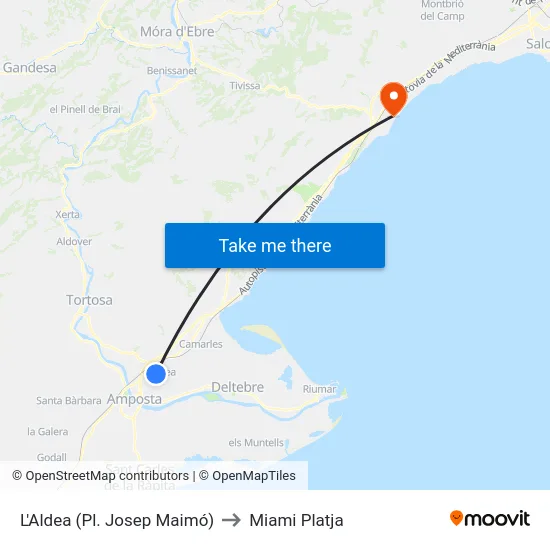 L'Aldea (Pl. Josep Maimó) to Miami Platja map