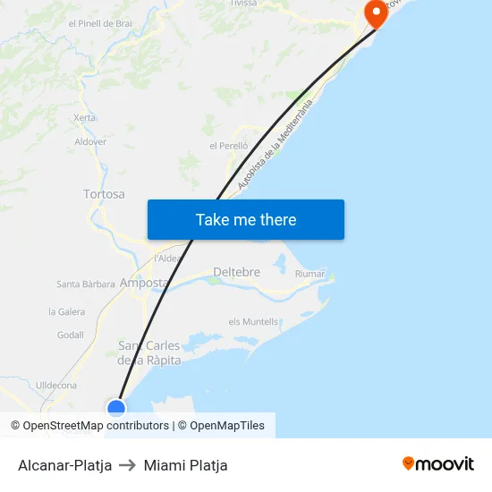 Alcanar-Platja to Miami Platja map