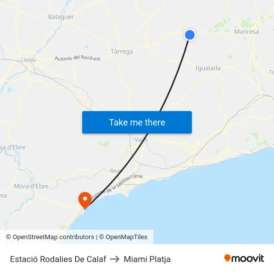 Estació Rodalies De Calaf to Miami Platja map