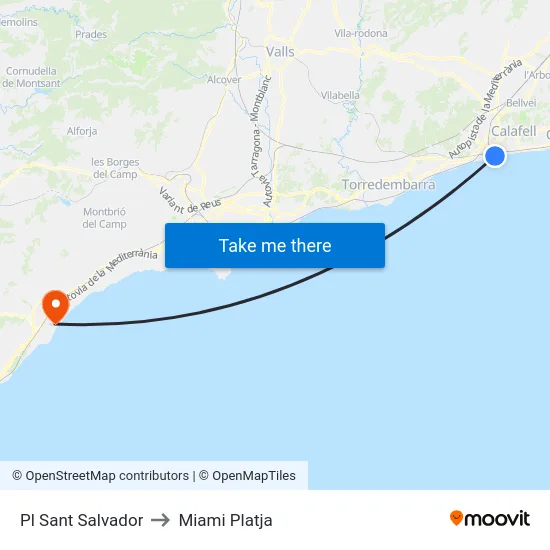 Pl Sant Salvador to Miami Platja map