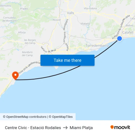 Centre Cívic - Estació Rodalies to Miami Platja map