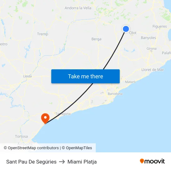 Sant Pau De Segúries to Miami Platja map