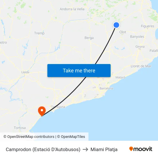 Camprodon  (Estació D’Autobusos) to Miami Platja map