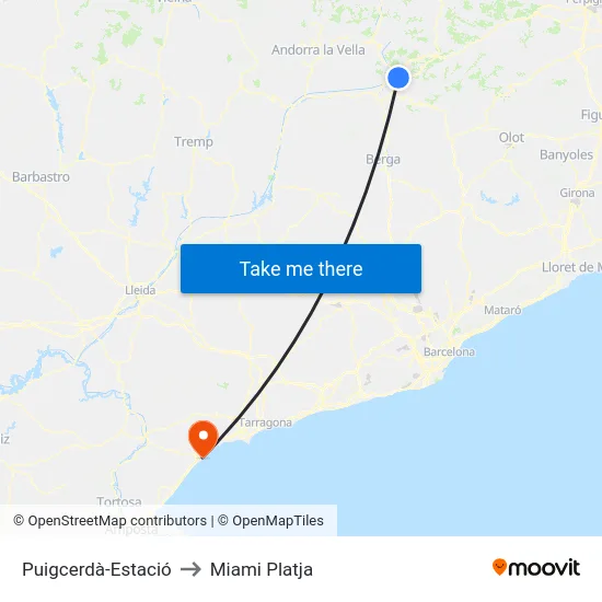 Puigcerdà-Estació to Miami Platja map