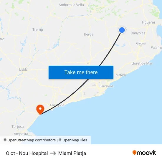 Olot - Nou Hospital to Miami Platja map