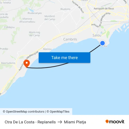 Ctra De La Costa - Replanells to Miami Platja map