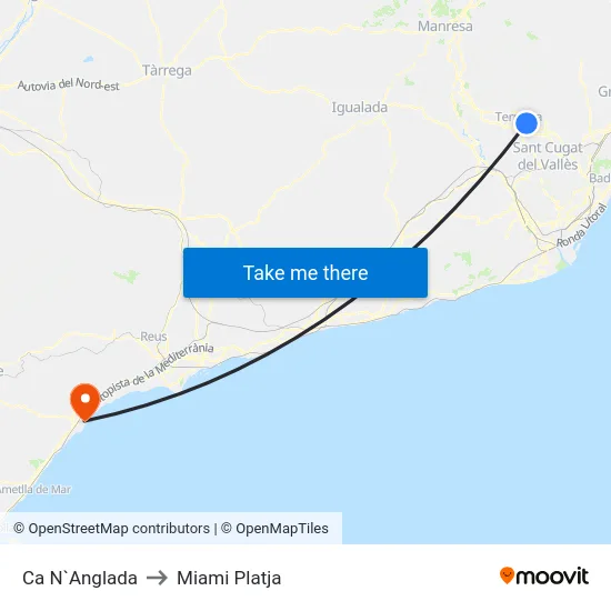 Ca N`Anglada to Miami Platja map