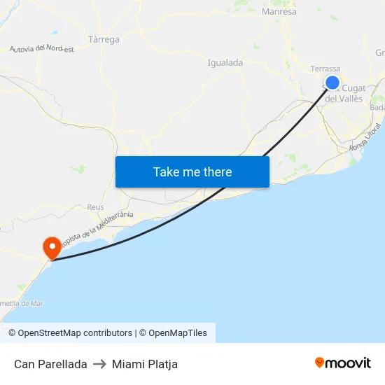 Can Parellada to Miami Platja map