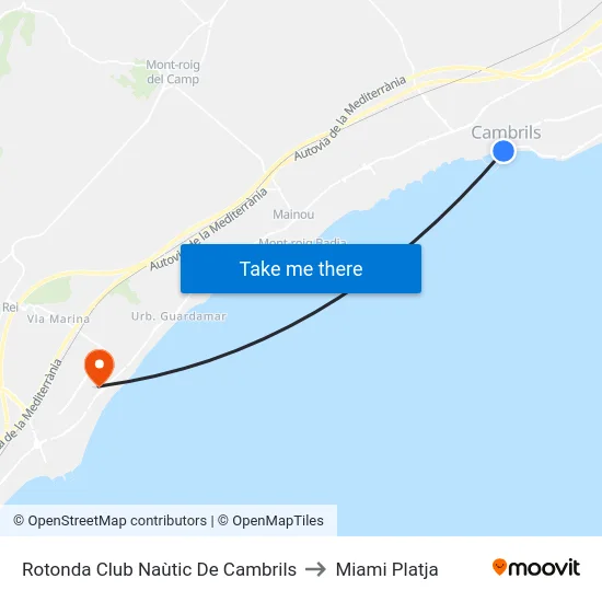 Rotonda Club Naùtic De Cambrils to Miami Platja map