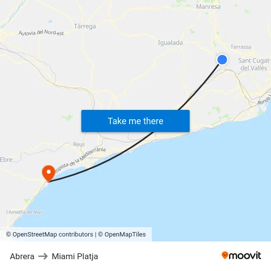 Abrera to Miami Platja map