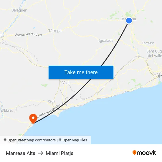 Manresa Alta to Miami Platja map
