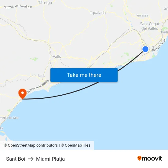 Sant Boi to Miami Platja map