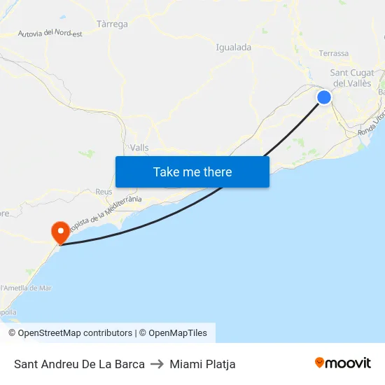 Sant Andreu De La Barca to Miami Platja map