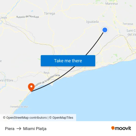 Piera to Miami Platja map