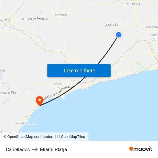 Capellades to Miami Platja map