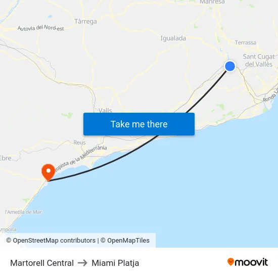 Martorell Central to Miami Platja map