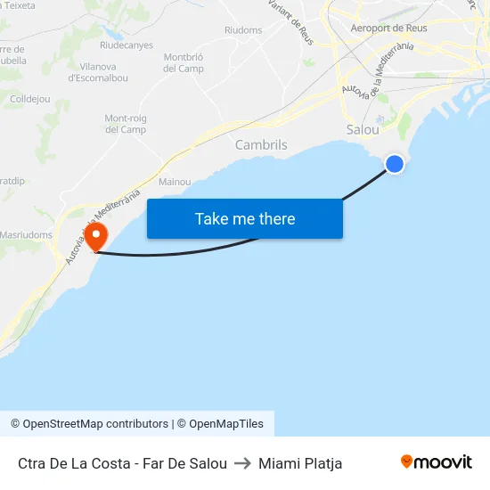 Ctra De La Costa - Far De Salou to Miami Platja map
