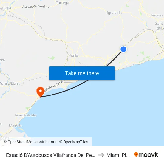 Estació D'Autobusos Vilafranca Del Penedès to Miami Platja map