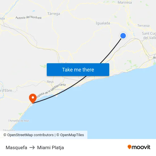 Masquefa to Miami Platja map