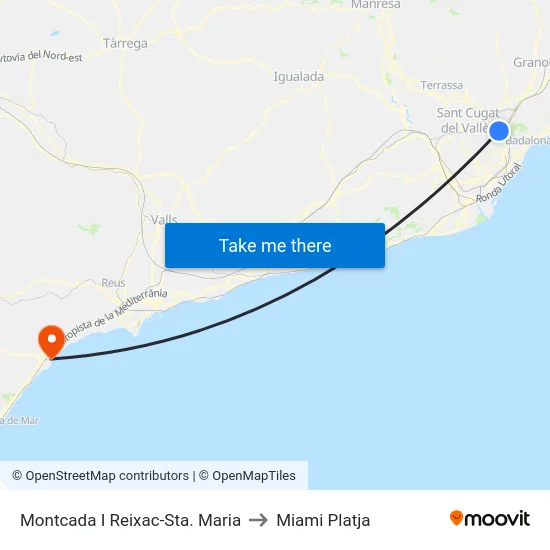 Montcada I Reixac-Sta. Maria to Miami Platja map