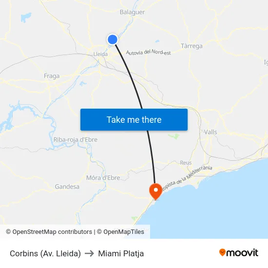 Corbins (Av. Lleida) to Miami Platja map
