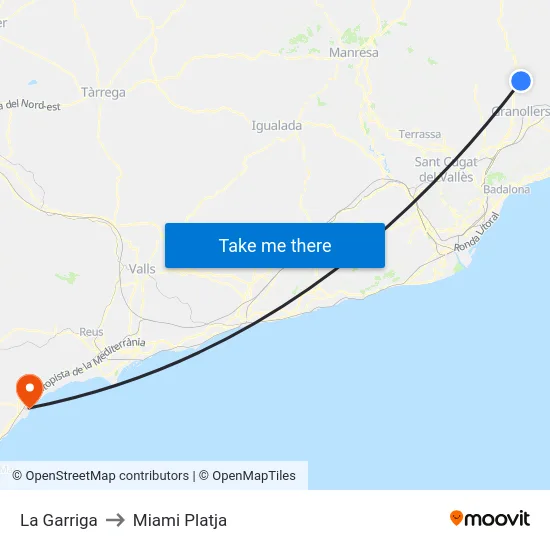 La Garriga to Miami Platja map