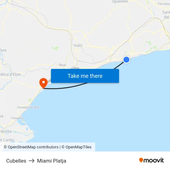Cubelles to Miami Platja map