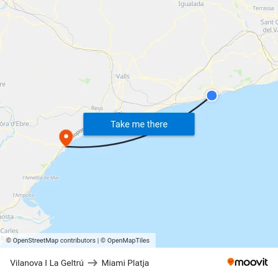 Vilanova I La Geltrú to Miami Platja map