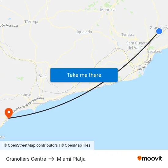 Granollers Centre to Miami Platja map