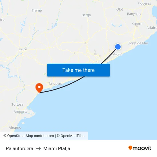Palautordera to Miami Platja map