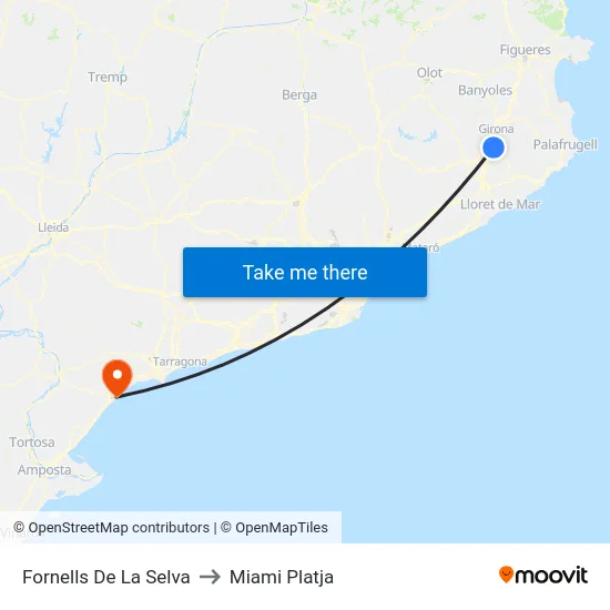 Fornells De La Selva to Miami Platja map