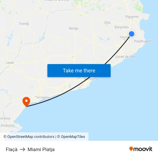 Flaçà to Miami Platja map