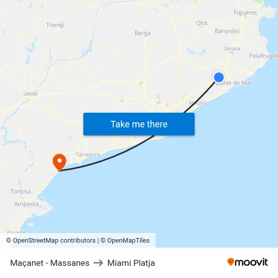 Maçanet - Massanes to Miami Platja map