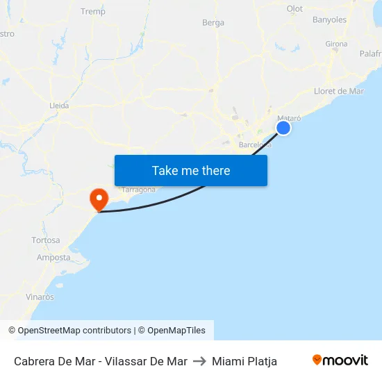 Cabrera De Mar - Vilassar De Mar to Miami Platja map