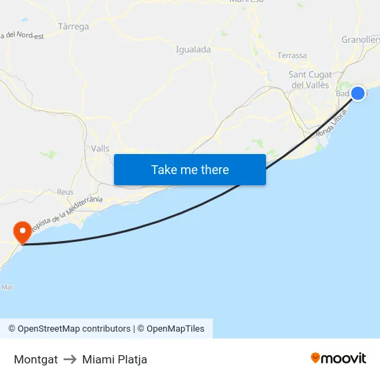 Montgat to Miami Platja map