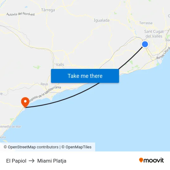 El Papiol to Miami Platja map