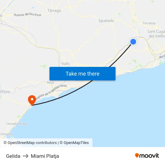 Gelida to Miami Platja map