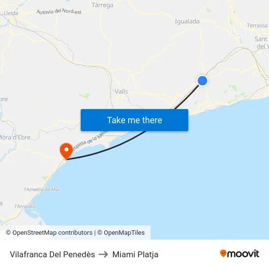 Vilafranca Del Penedès to Miami Platja map