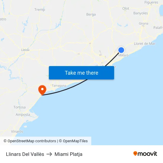 Llinars Del Vallès to Miami Platja map